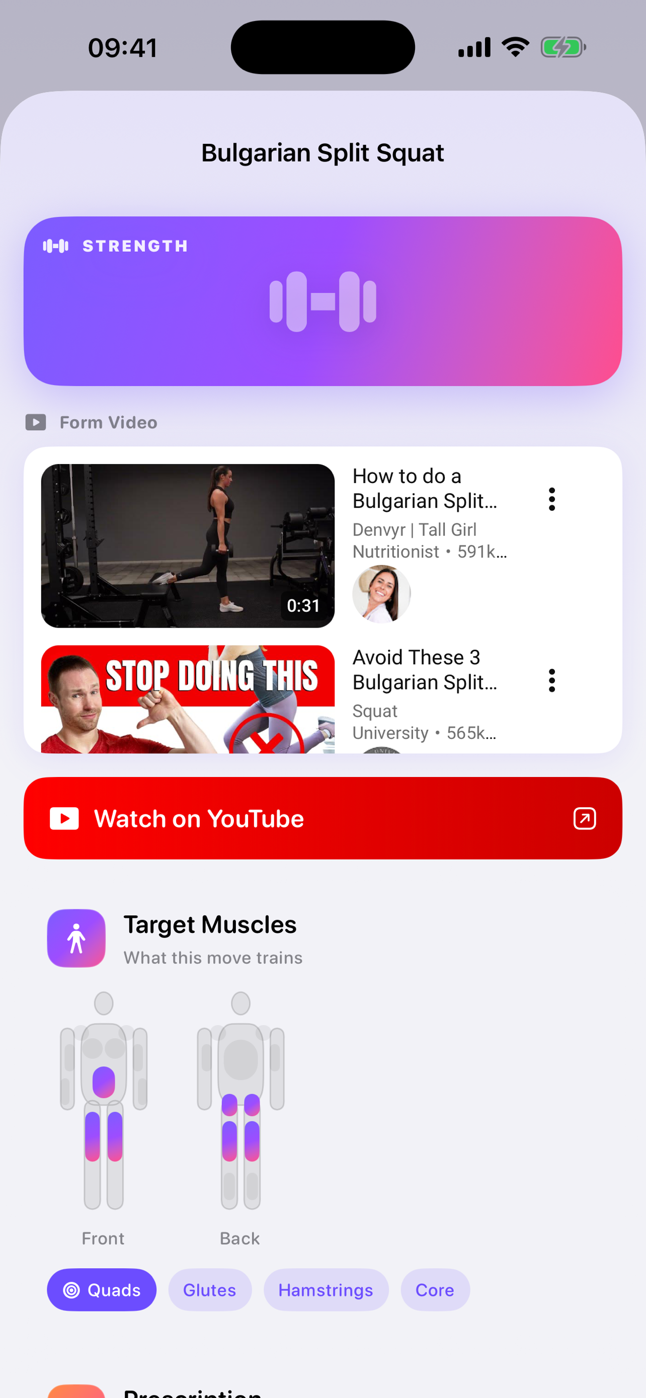 Exercise guide with form videos and a target-muscle map