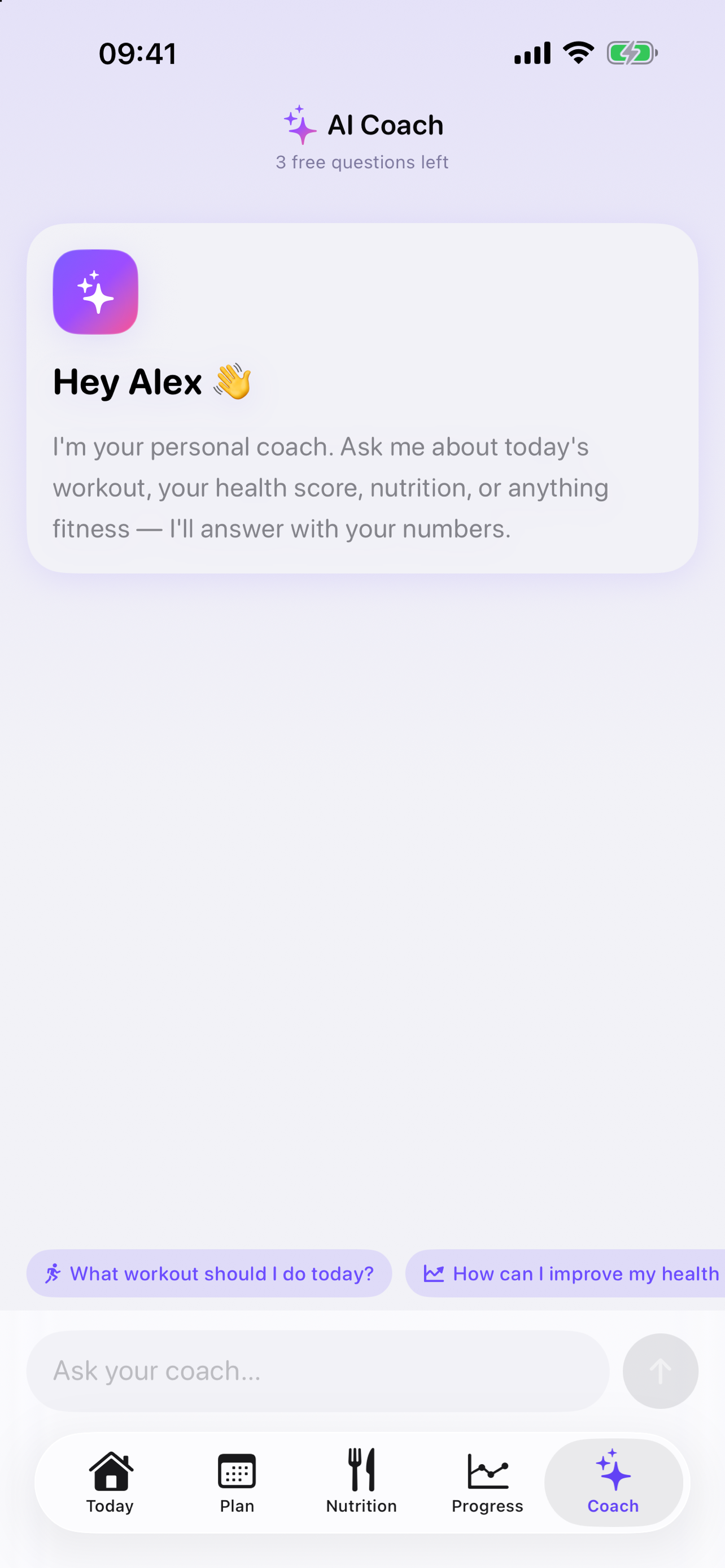 On-device AI coach answering with your real numbers