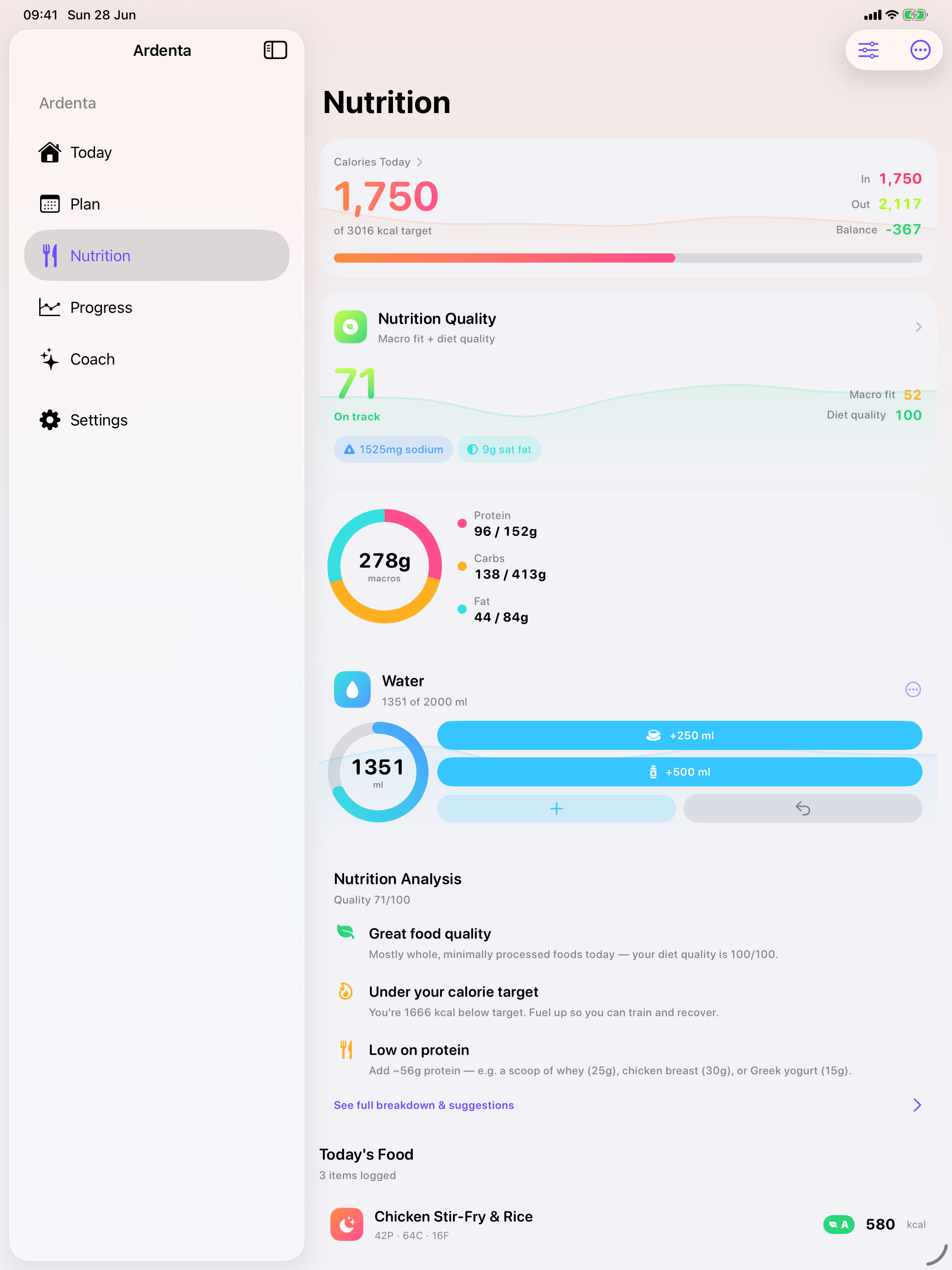 Nutrition tracking on iPad