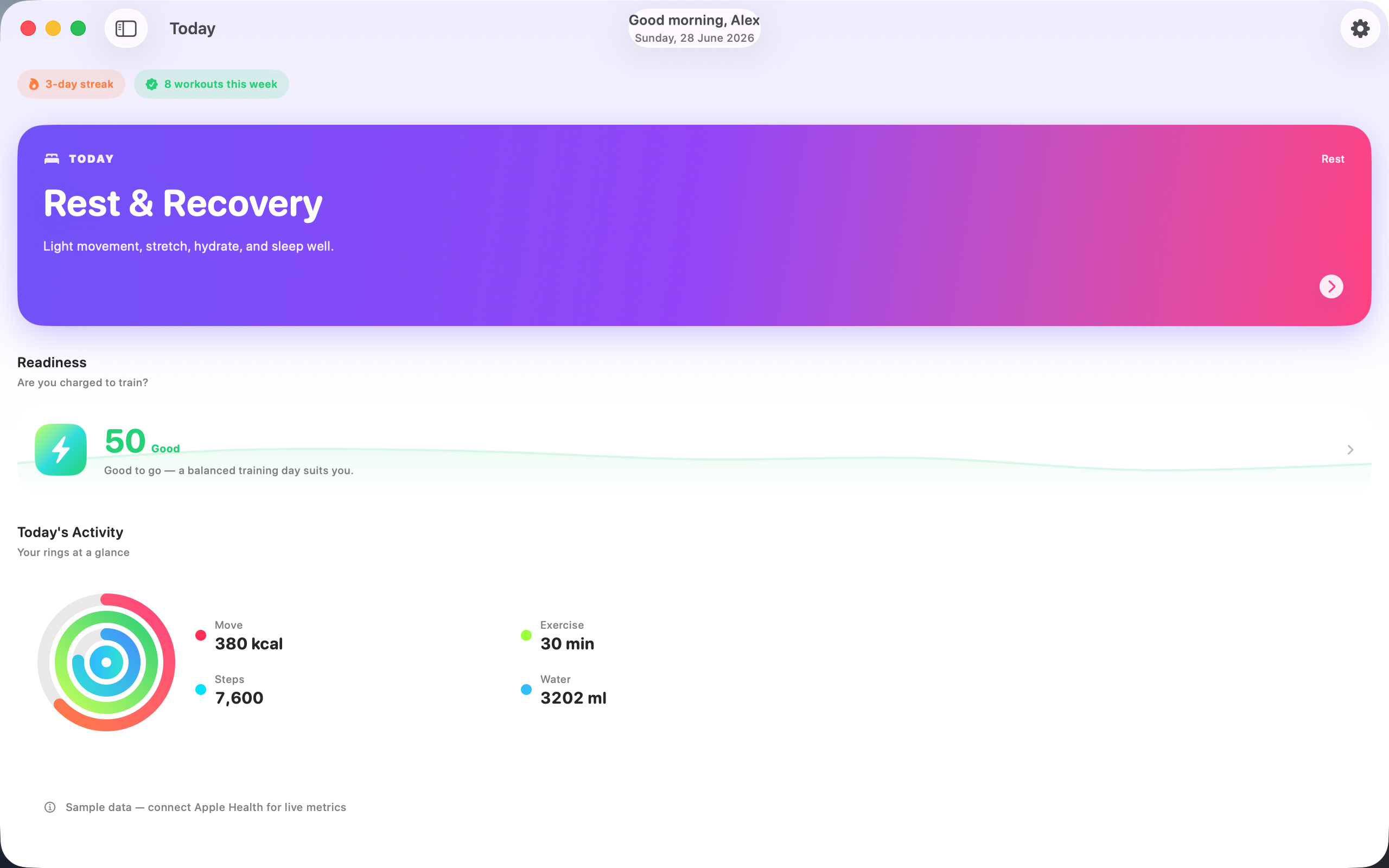 Ardenta on Mac showing today's dashboard