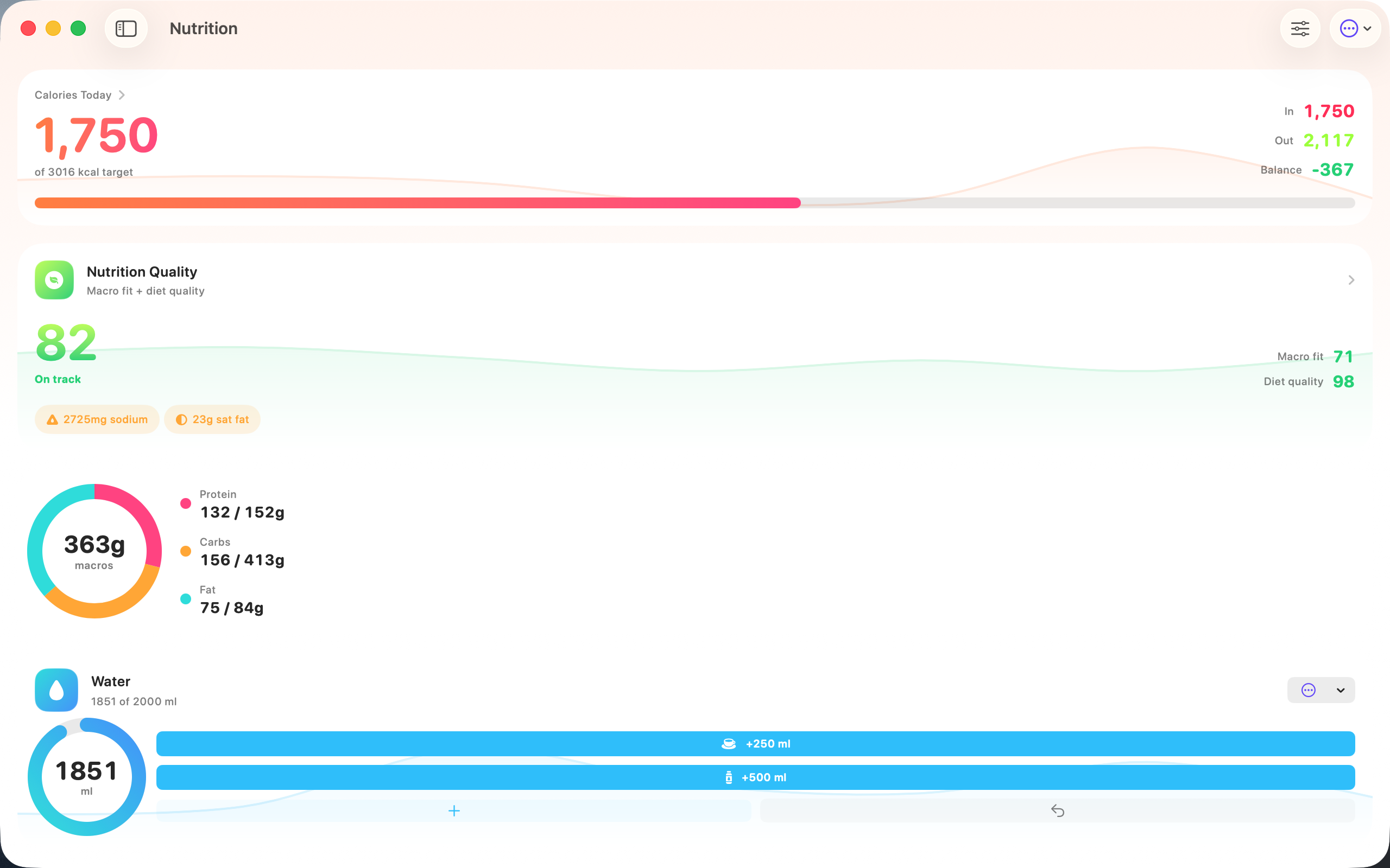Nutrition tracking on Mac