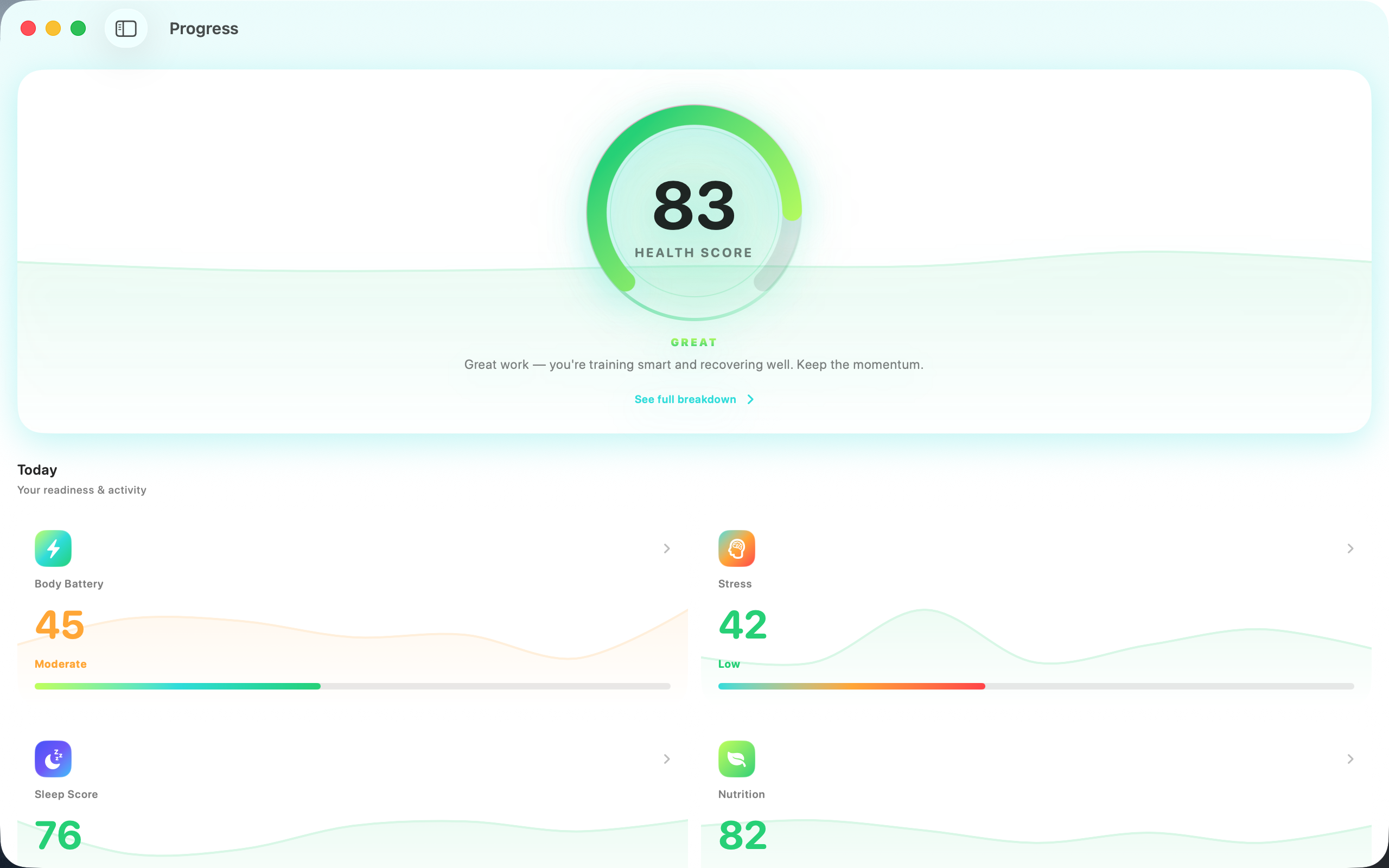Progress, Body Battery and Stress on Mac